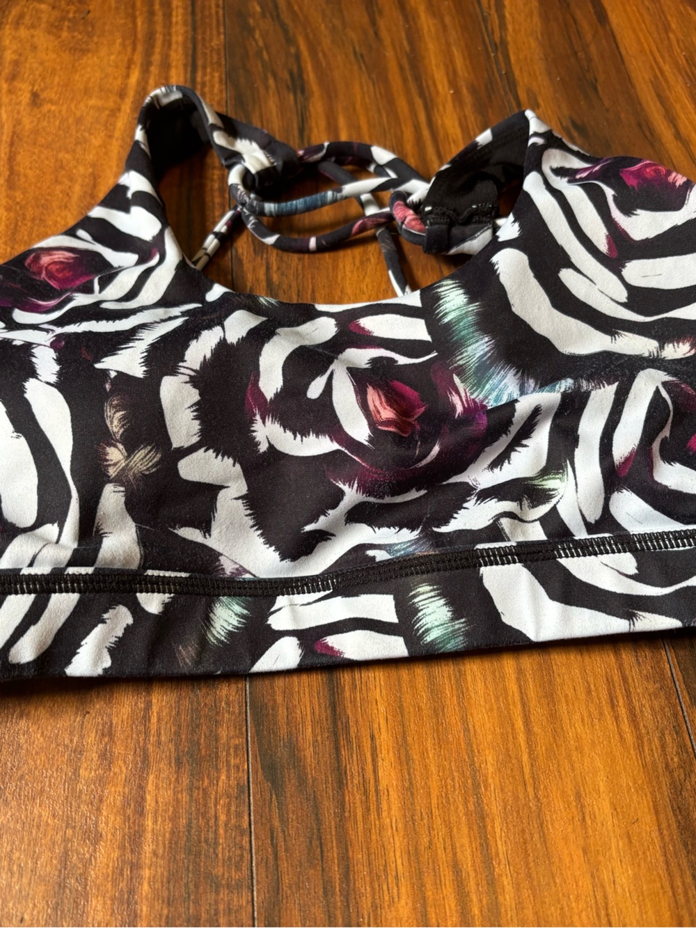 Constantly Varied Gear Black White Floral Zebra Sports Bra with Pink Accents
